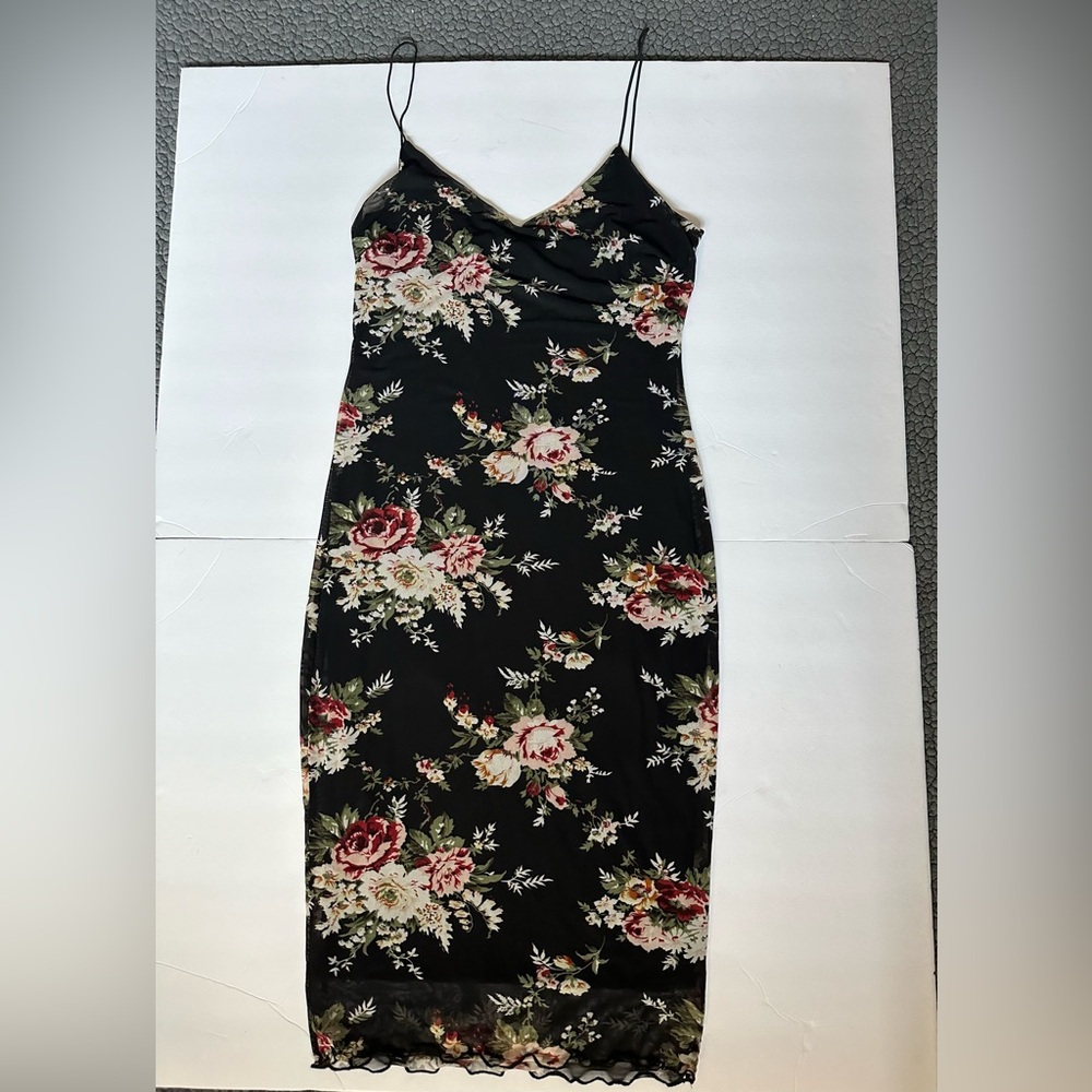 Black floral midi cami dress